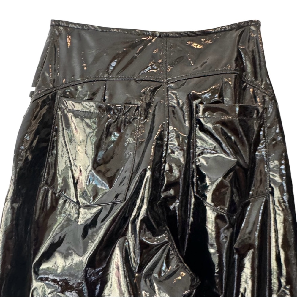 RV LEOA Wet Look Faux Leather High-Waist Woman’s M Black Skinny Pants - Picture 5 of 12